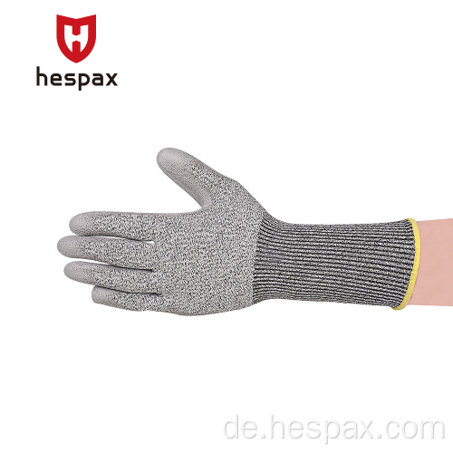 Hespax HPPE-Anti-geschnittene erweiterte Manschetten-PU-Sicherheitshandschuhe
